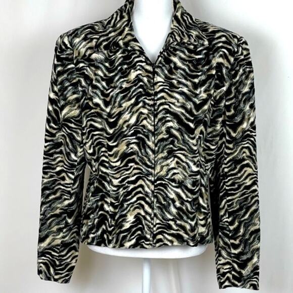 Giancarlo Ferrari Black & Ivory Tiger Print Faux Fur Vintage Coat Size 14 - Picture 3 of 11